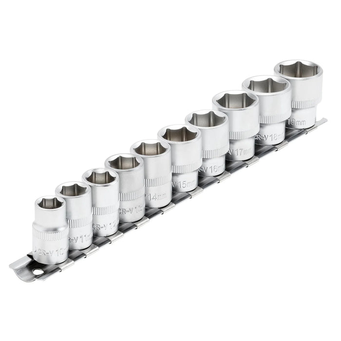 Draper Socket Set on Metal Rail, 3/8" Sq. Dr. (10 Piece) - DD10MM
