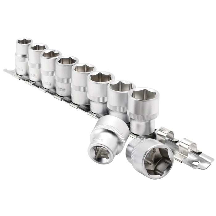 Draper Socket Set on Metal Rail, 3/8" Sq. Dr. (10 Piece) - DD10MM