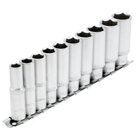 Draper Deep Socket Set on Metal Rail, 3/8" Sq. Dr. (10 Piece) - DD10MMD
