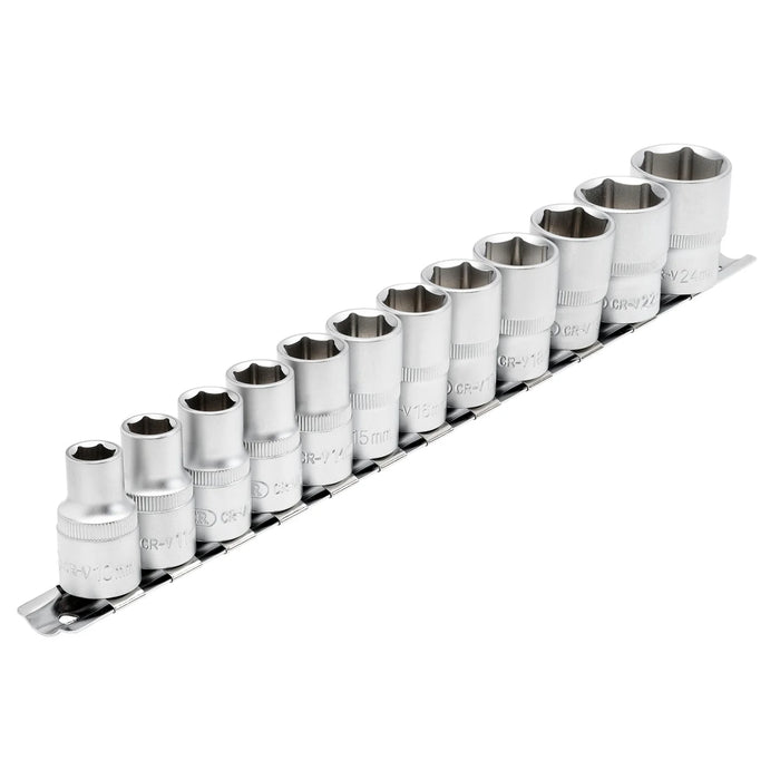 Draper Socket Set on Metal Rail, 1/2" Sq. Dr. (12 Piece) - HD12MM