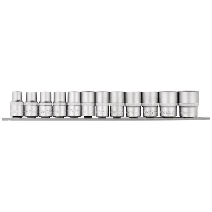 Draper Socket Set on Metal Rail, 1/2" Sq. Dr. (12 Piece) - HD12MM