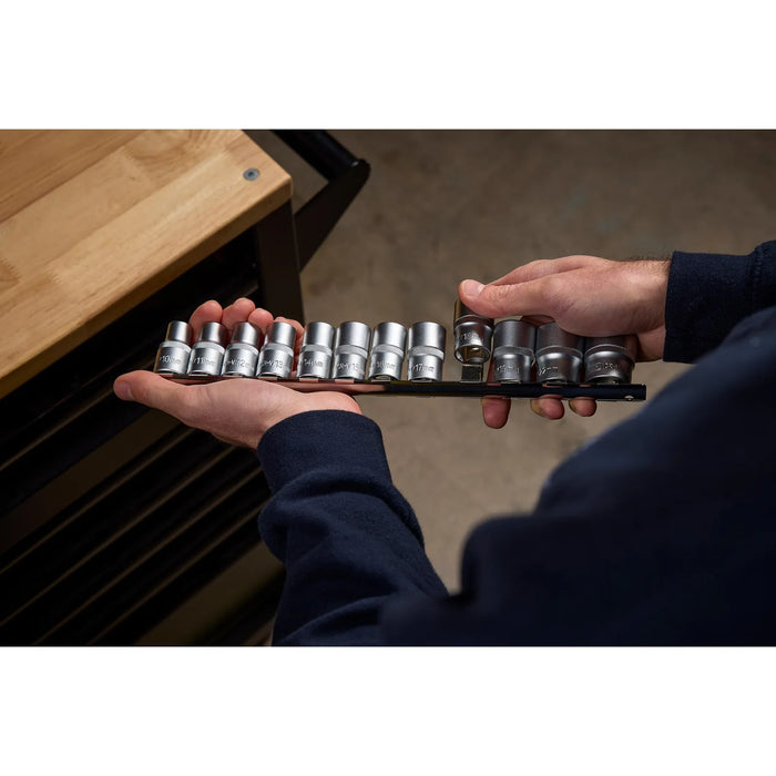 Draper Socket Set on Metal Rail, 1/2" Sq. Dr. (12 Piece) - HD12MM
