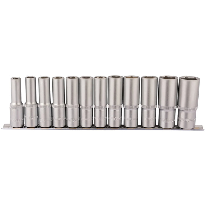 Draper Deep Socket Set on Metal Rail, 1/2" Sq. Dr. (12 Piece) - HD12MMD