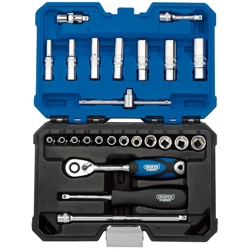 Draper Expert Metric Socket Set, 1/4" Sq. Dr., Blue (25 Piece) - B25MN/SG
