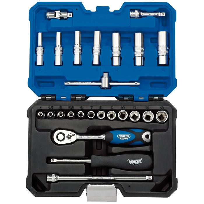 Draper Expert Metric Socket Set, 1/4" Sq. Dr., Blue (25 Piece) - B25MN/SG