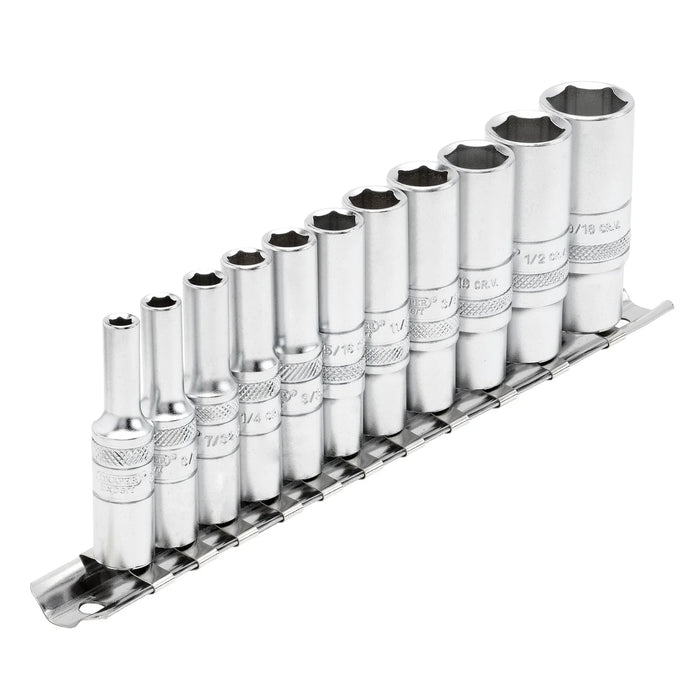 Draper Expert Imperial Deep Socket on Metal Rail, 1/4" Sq. Dr. (11 Piece)