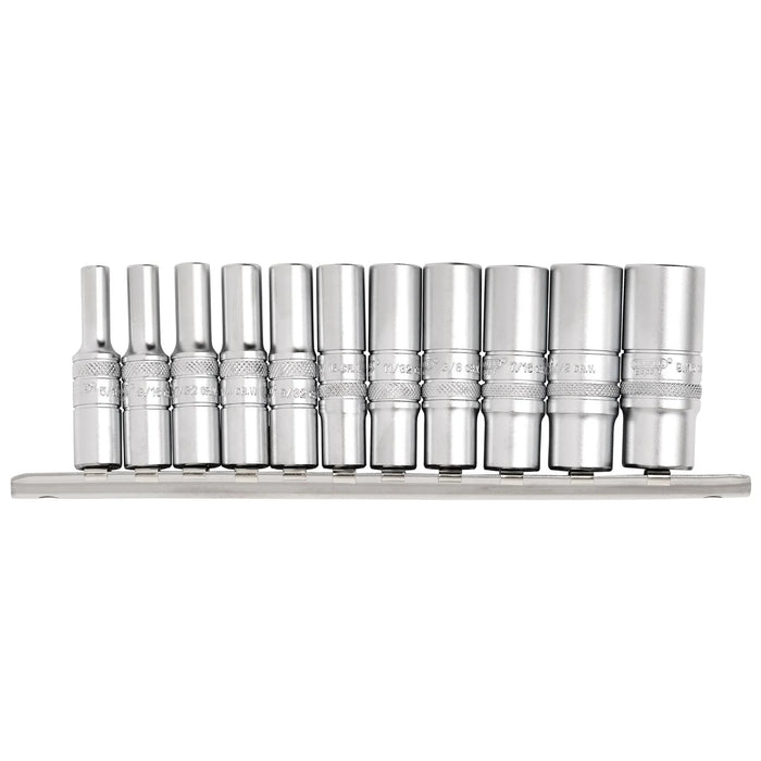 Draper Expert Imperial Deep Socket on Metal Rail, 1/4" Sq. Dr. (11 Piece)