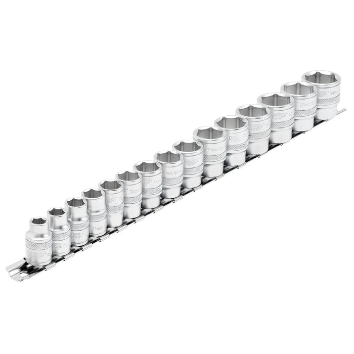 Draper Expert HI-TORQ® Metric Socket Set on a Metal Rail, Sq. Dr. (15 Piece) 1-3