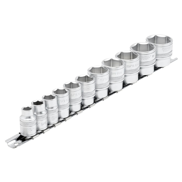 Draper Expert Imperial Socket Set on a Metal Rail, Sq. Dr. (11 Piece) 1-3