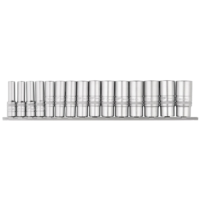 Draper Expert Metric Deep Socket Set on a Metal Rail, 3/8" Sq. Dr. (15 Piece)
