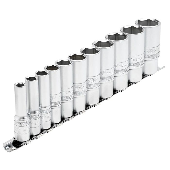 Draper Expert Imperial Deep Socket Set on a Metal Rail, 3/8" Sq. Dr. (11 Piece)