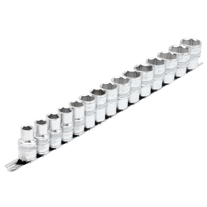 Draper Expert HI-TORQ® Metric Socket Set on a Metal Rail, Sq. Dr. (15 Piece) 1-3