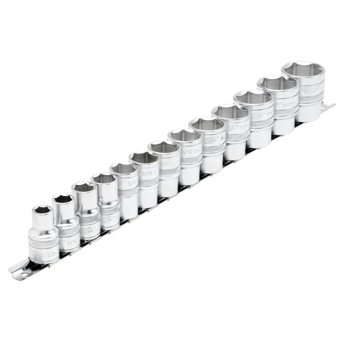 Draper Expert Imperial Socket on a Metal Rail, 1/2" Sq. Dr. (13 Piece) - H13A/SR