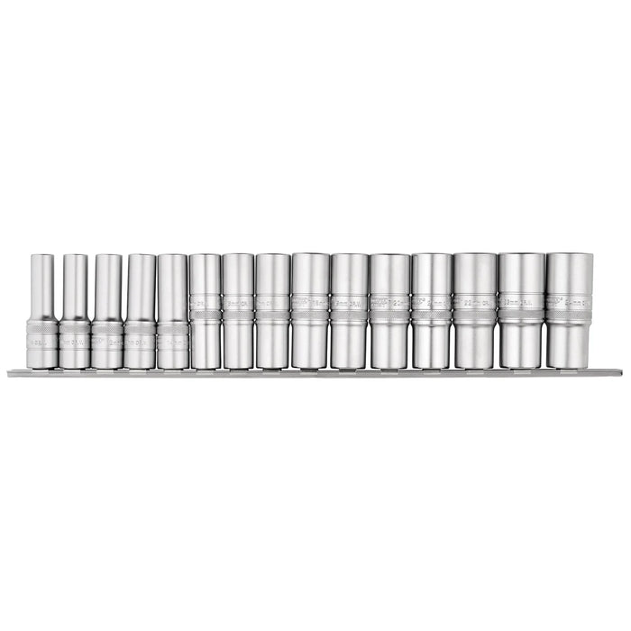 Draper Expert Metric Deep Socket on a Metal Rail, 1/2" Sq. Dr. (15 Piece)
