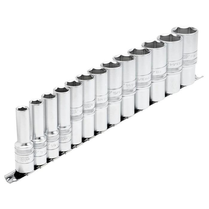 Draper Expert Imperial Deep Socket on a Metal Rail, 1/2" Sq. Dr. (13 Piece)