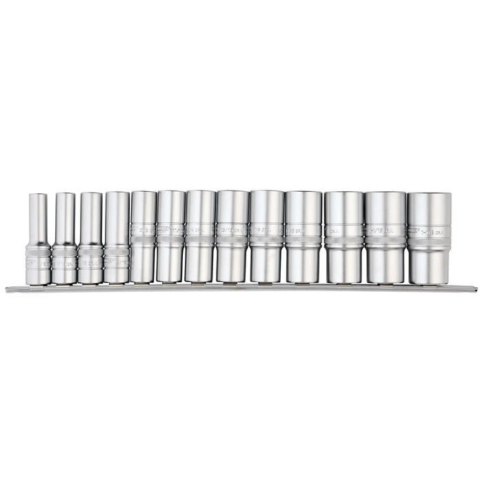Draper Expert Imperial Deep Socket on a Metal Rail, 1/2" Sq. Dr. (13 Piece)