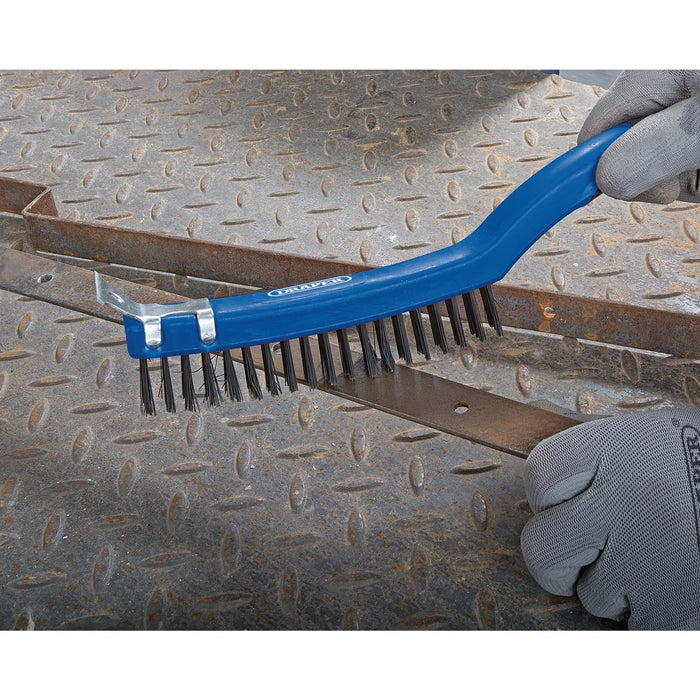 Draper 3 Row Carbon Steel Wire Scratch Brush with Scraper, 350mm - WBSC14