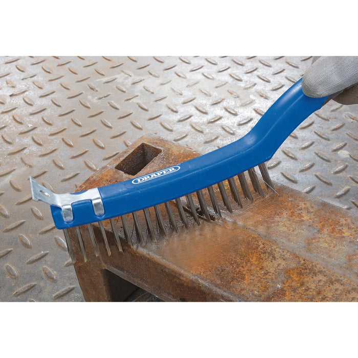 Draper 3 Row Stainless Steel Wire Scratch Brush with Scraper, 350mm - WBSC14SS