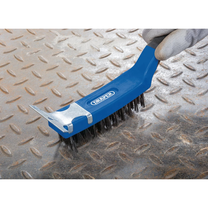 Draper 4 Row Carbon Steel Wire Scratch Brush with Scraper, 285mm - WBSC10
