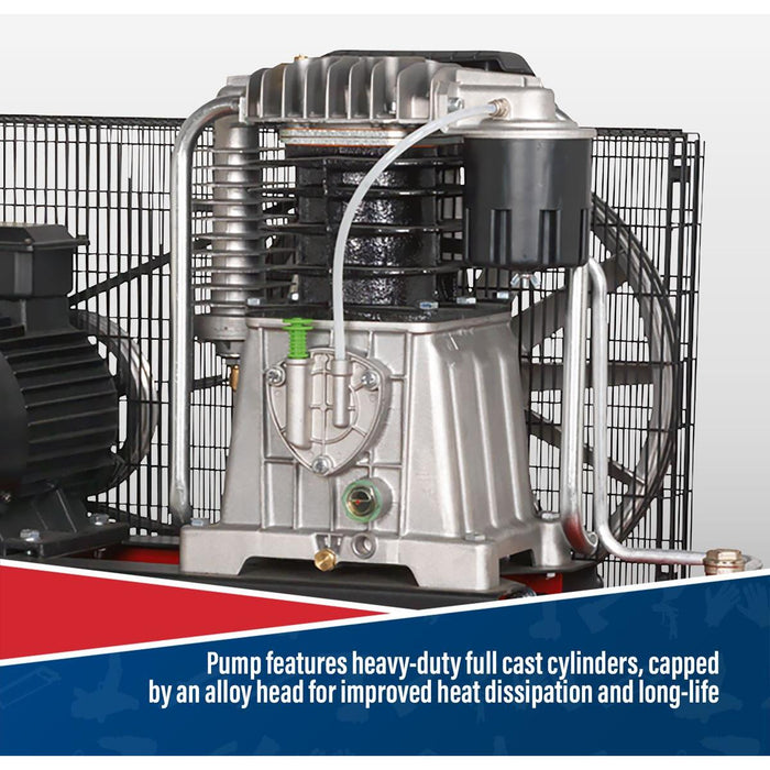 Sealey 500L Belt Drive Air Compressor with Cast Cylinders 7.5hp 3ph 2-Stage Sealey - Town Tools 