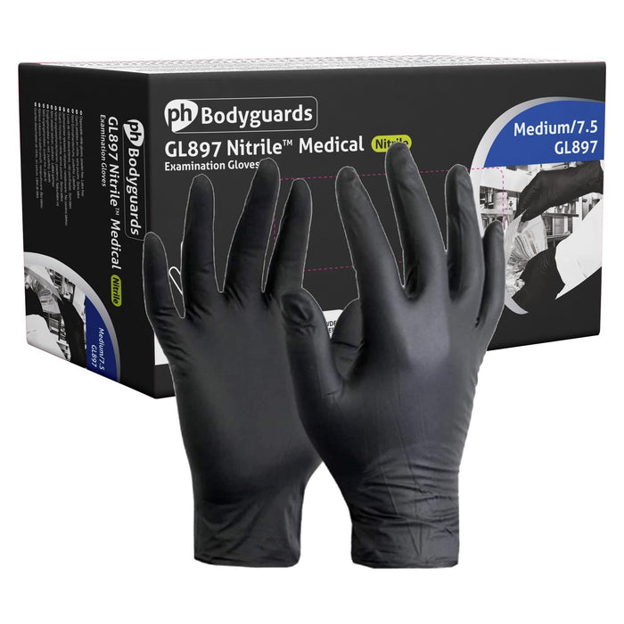 Bodyguards Powder Free Black Nitrile Disposable Gloves Large Box of 100 Tattoo Bodyguard - Town Tools 