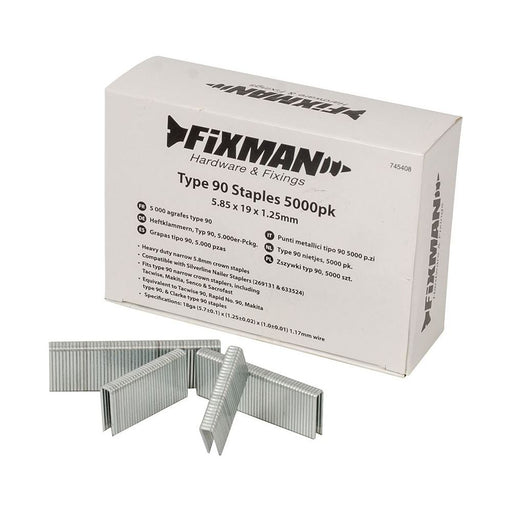 Fixman Type 90 Staples 5000pk 5.80 x 19 x 1.25mm Fixman - Town Tools 