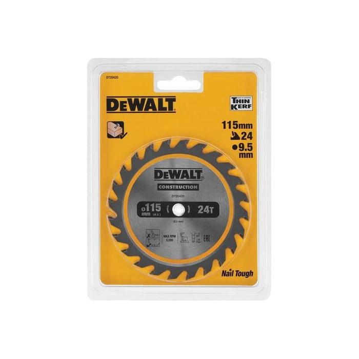 Dewalt Power Tools DT20420 TCT Construction Circular Saw Blade 115 x 9.5mm x 24T DeWALT Power Tools - Town Tools