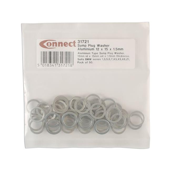 Connect Sump Plug Washer, Aluminium 12 x 15 x 1.5mm 50pc 31721 Tool Connection - Town Tools 