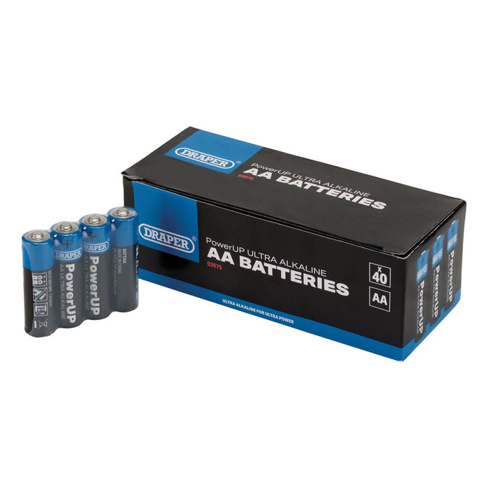 Draper PowerUP Ultra Alkaline AA Batteries (Pack of 40) 03975 Draper - Town Tools 