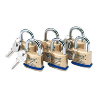 Draper Solid Brass Padlocks with Hardened Steel Shackle, 40mm (Pack of 6) 67659