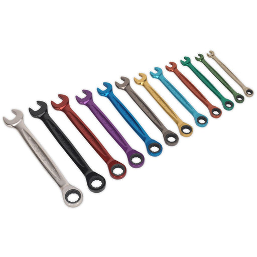 Sealey Combination Ratchet Spanner Set 12pc Multi-Coloured Metric Sealey - Town Tools 