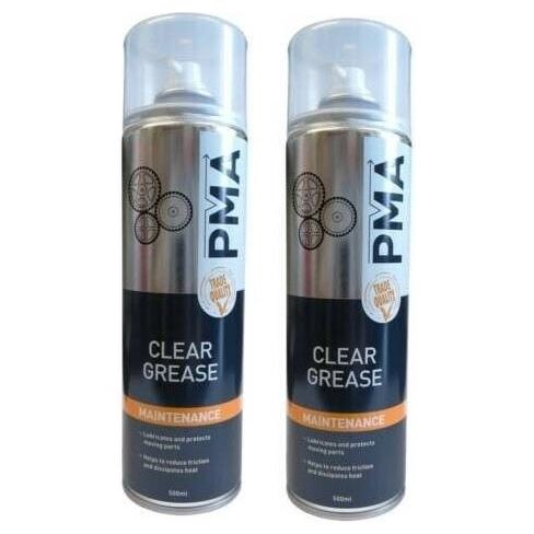 2x PMA Clear Spray Grease 500ml Water Resistant Aerosol Lubricant PTFE Chain etc PMA - Town Tools 