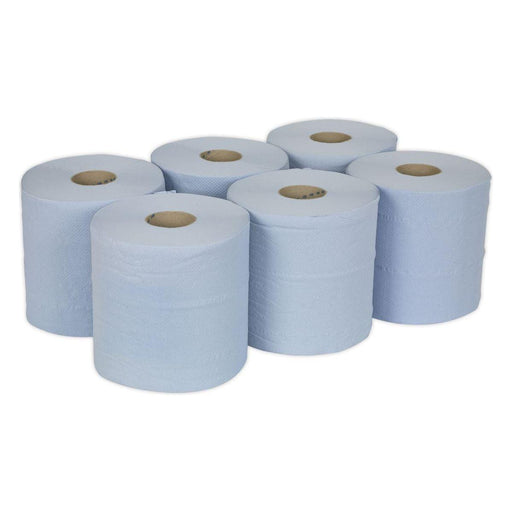 Sealey Paper Roll Blue 2-Ply Embossed 150m Pack of 6 BLU150 Sealey - Town Tools 
