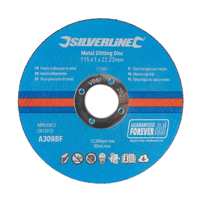 Silverline Metal Slitting Discs 10pk 115 x 1 x 22.23mm Silverline - Town Tools 