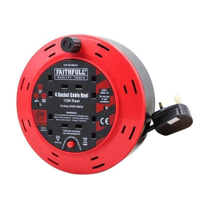 Faithfull Power Plus Cable Reel 240V 10A 4-Socket 10m Faithfull Power Plus - Town Tools