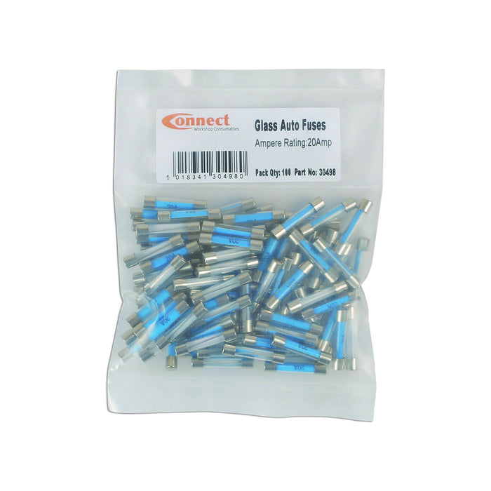 Connect Glass Auto Fuse 20A 100pc 30498 Tool Connection - Town Tools 