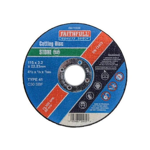 Faithfull Stone Cut Off Disc 115 x 3.2 x 22.23mm Faithfull - Town Tools