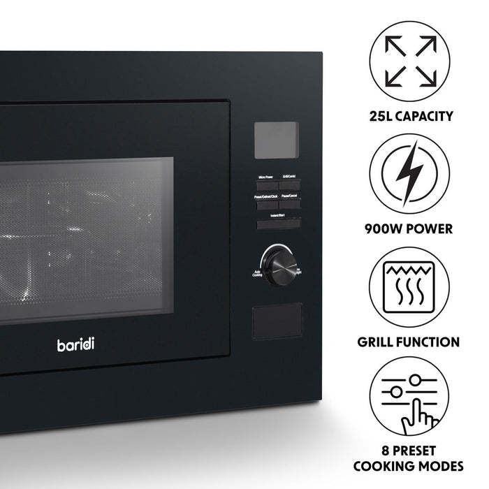 Baridi Integrated Microwave Oven with Grill 25L Capacity 900W - Black Baridi - Town Tools 