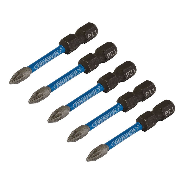 Draper Expert PZ-Type Impact Screwdriver Bits, No.1 x 50mm, 1/4" Hex (Pack of 5) Draper - Town Tools 