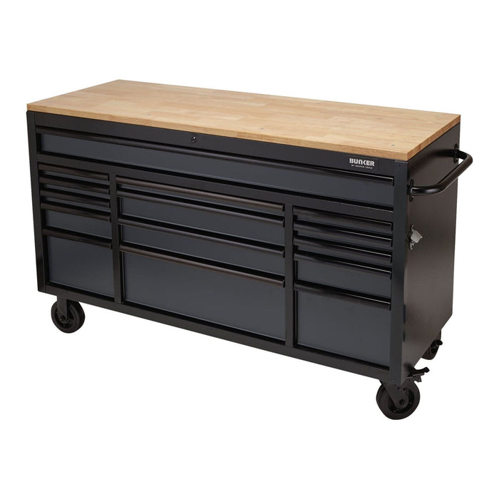 Draper BUNKER Workbench Roller Tool Cabinet, 15 Drawer, 61", Grey 08238