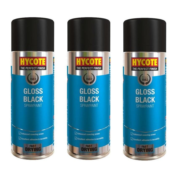 3x Hycote XUK0272 Gloss Black 400ml C/O Hycote - Town Tools 