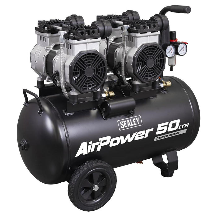 Sealey 50L Low Noise Oil Free Direct Drive Air Compressor 2 x 2hp SAC5001S Sealey - Town Tools 