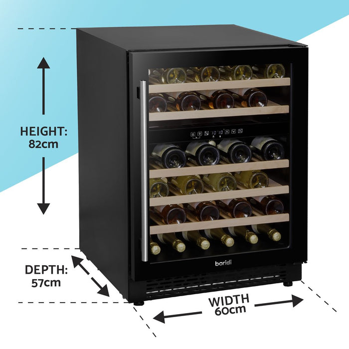 Baridi 46 Bottle Under-Counter/Freestanding Dual Zone Fridge & Cooler 60cm