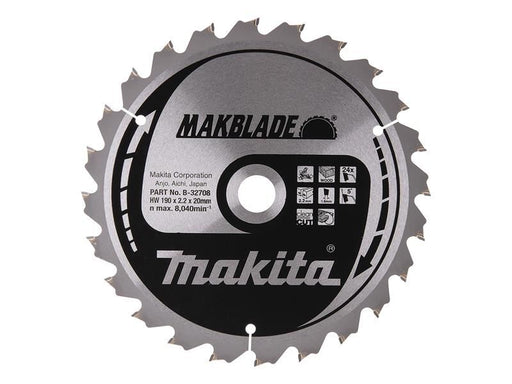 Makita B-32708 MAKBLADE Mitre Saw Blade 190 x 20mm x 24T Makita - Town Tools
