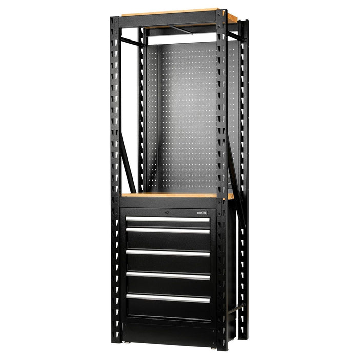 Bunker 13 Piece Modular Storage Combo 2 Tier Racking with Hardwood Shelving, Pegboard and Floor Cabinet, 750mm Draper - Town Tools