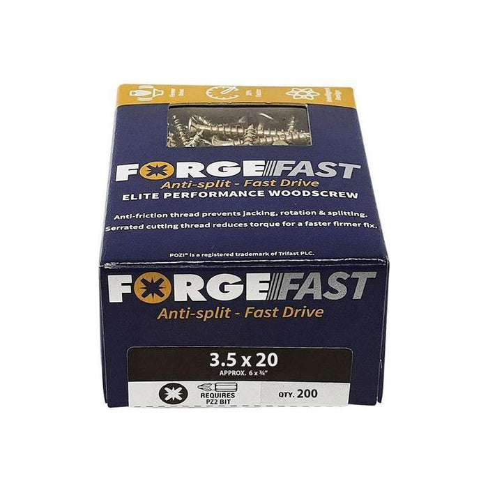 Forgefix ForgeFast Pozi Compatible Elite Performance Wood Screw ZY 3.5 x 20mm Box 200 ForgeFix - Town Tools