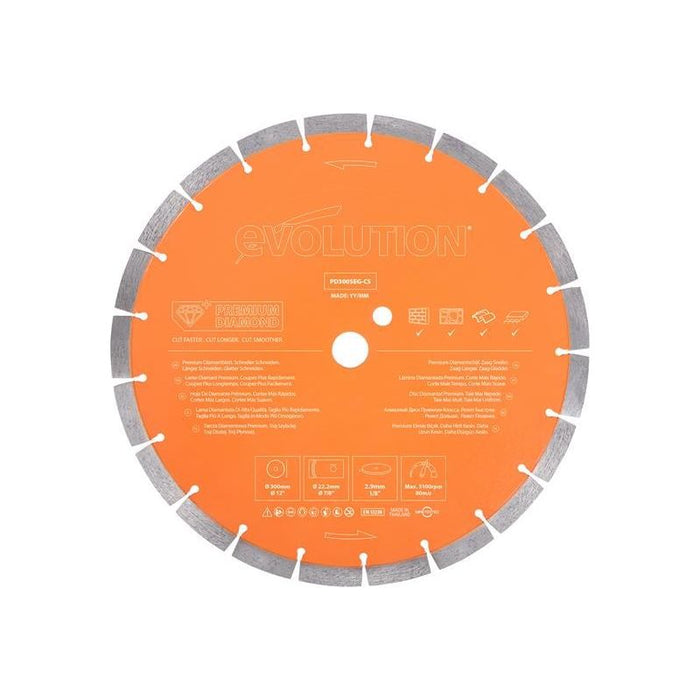 Evolution Premium Diamond Disc Cutter Blade 300 x 22.2mm Evolution - Town Tools
