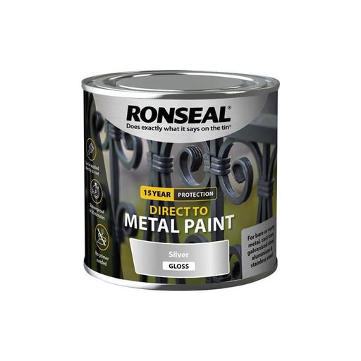 Ronseal Direct to Metal Paint Silver Gloss 250ml Ronseal - Town Tools