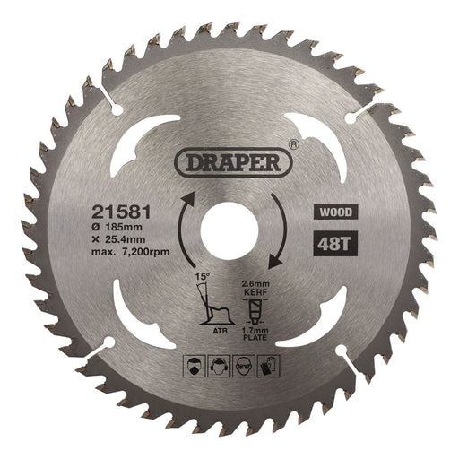 Draper TCT Circular Saw Blade for Wood, 185 x 25.4mm, 48T 21581 Draper - Town Tools 