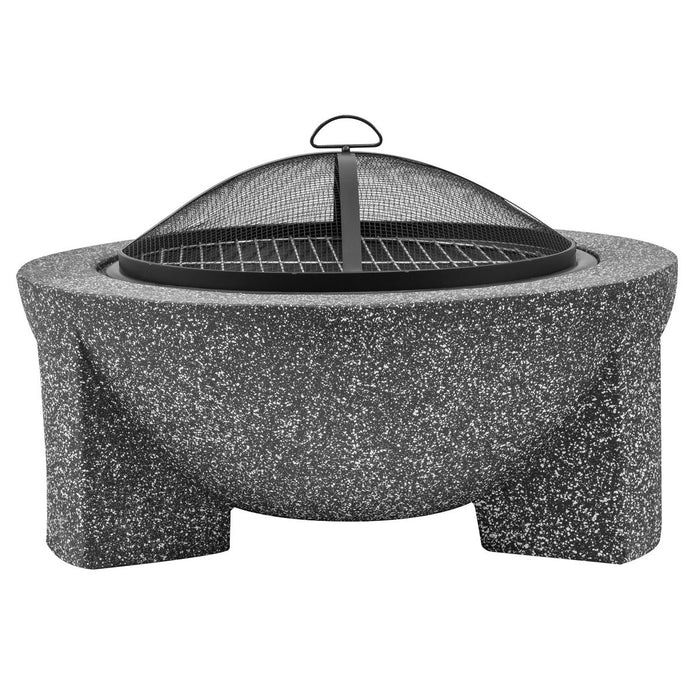 Dellonda Round MgO Fire Pit with BBQ Grill Ø75cm Safety Mesh Screen - Dark Grey